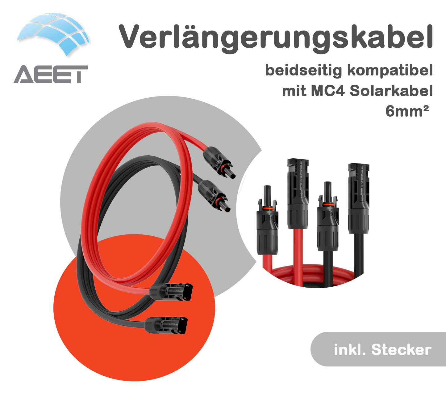 Solarkabel-Verlängerung 6 mm², zweiseitig mit MC4-Stecker
