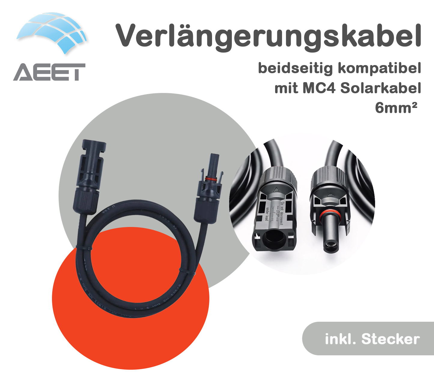 Solarkabel-Verlängerung 6 mm², einseitig mit MC4-Stecker